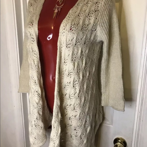 Asymmetrical CROCHET Knit Top Blouse Sweater Tunic OATMEAL by Sonoma  SZ MEDIUM - Picture 2 of 9